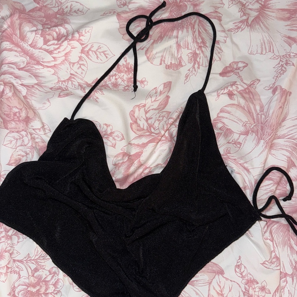 Elegant Black Cowl Neck Halter Top